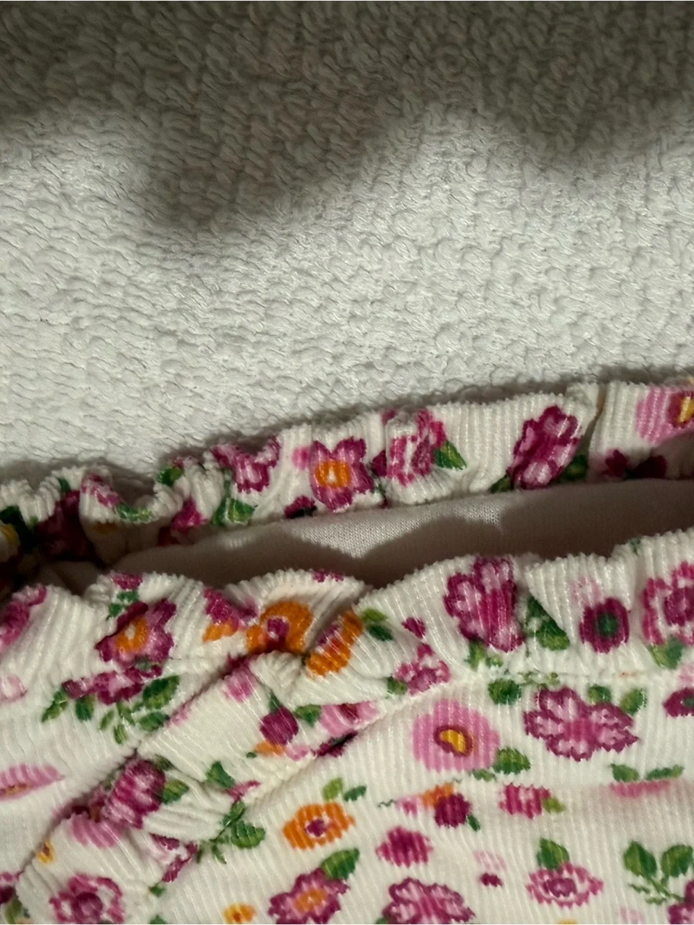 The Children's Place White Romper with Pink & Purple Floral Trim